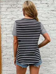 Striped Patchwork Pocket Slim T-shirt