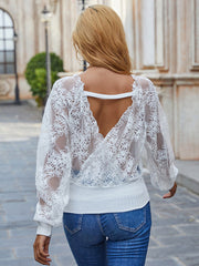 V neck lace design women white sweaters