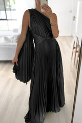 Sweet Elegant Solid Fold Oblique Collar A Line Maxi Dresses