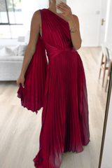 Sweet Elegant Solid Fold Oblique Collar A Line Maxi Dresses