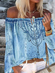 Long Sleeve Cold Shoulder Casual Shirts & Tops