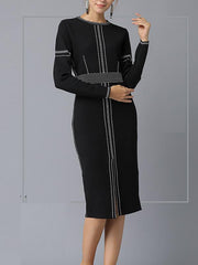 Long Sleeve Woman Black Sexy Knit Bodycon Dress