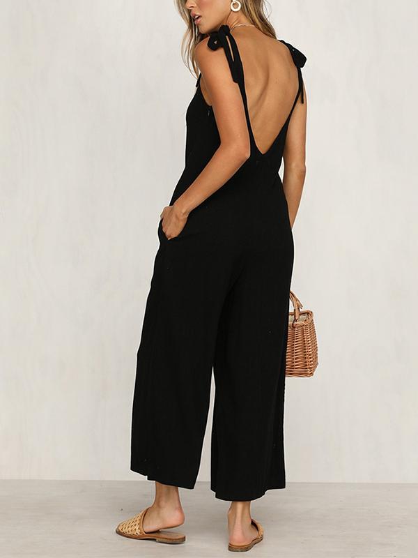 Fashion Woman Tie Loose Jumpsuits