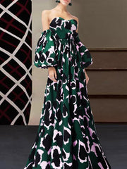 Floral print v-neck fashion maxi dresses
