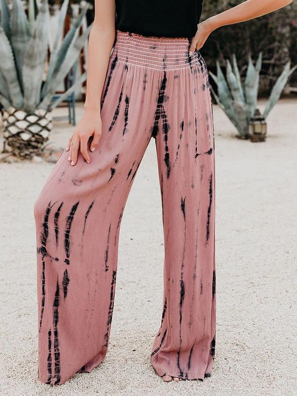 High-waisted print wide-leg trousers Long Pants