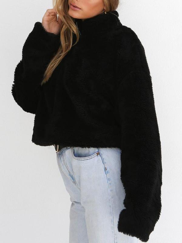 Thick High Neck Long Sleeve Fabric Surface Zipper Sweatshirts