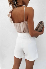 Florcoo Sexy Ruffled V-neck Top Vests