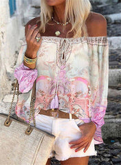 Long Sleeve Cold Shoulder Casual Shirts & Tops