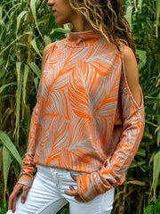 Hot Sale Woman High Neck Abstract Print Sweaters