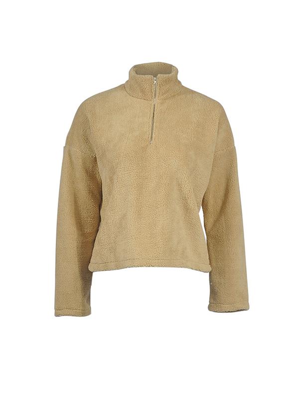 Thick High Neck Long Sleeve Fabric Surface Zipper Sweatshirts