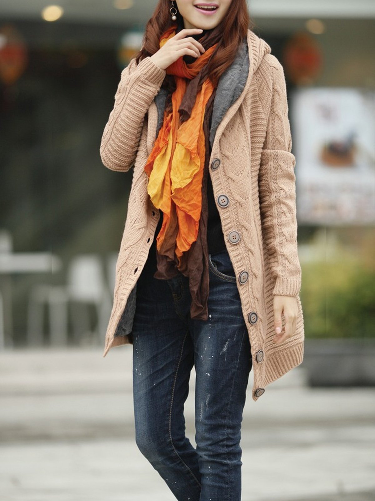 Long Sleeve Casual Buttoned Knitted Hoodie Cardigan Coats