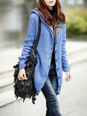 Long Sleeve Casual Buttoned Knitted Hoodie Cardigan Coats