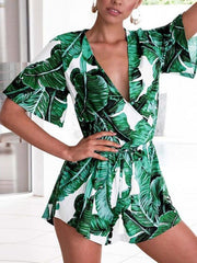 Floral Deep V-neck Waisted Romper