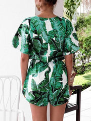 Floral Deep V-neck Waisted Romper
