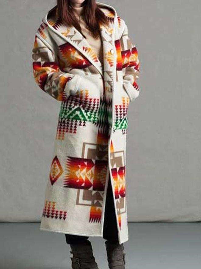 Geometry print Long sleeve Wool Long Coats