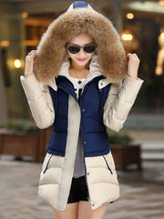 Hooded Color Block Quilted Zips Pocket Padded Coat