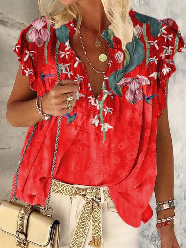 Stylish printed short sleeve women tops blouses