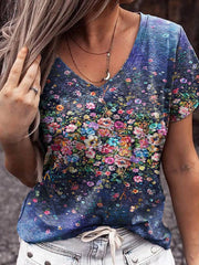Floral V Neck Floral-Print Casual Shirts & Tops