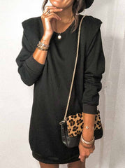 Knit Solid Color Round Neck Mini Dress Shift Dresses