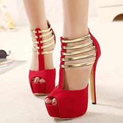 Hollow Out Color Block Sandals Peep Toe Stiletto Heels Pumps