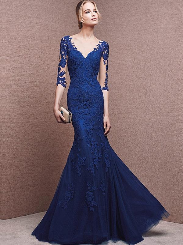 Lace Contrast O-Neck Sleevesless Sheath Long Evening Dresses