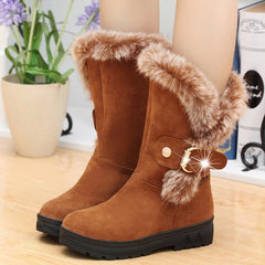 Thickened Middle Tube with Low Heel Round Head Belt Buckle Cotton Boots