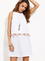 Tassel Trim Overlap Back Layer Dress