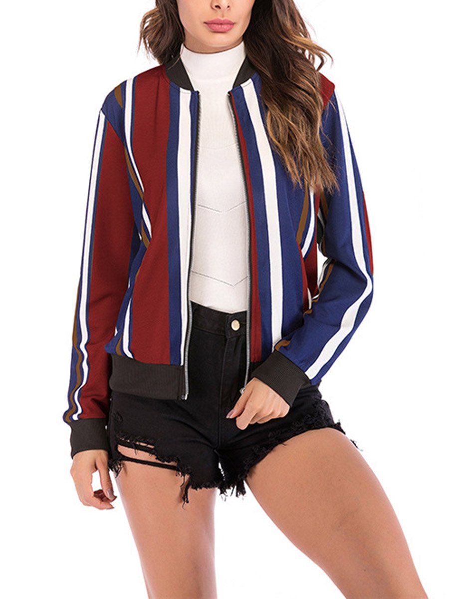 Fashion Woman Autumn Vertical Stripes Jackets