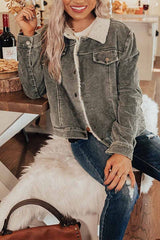 Turn down neck Corduroy Lamb Wool Panel Coat Tops