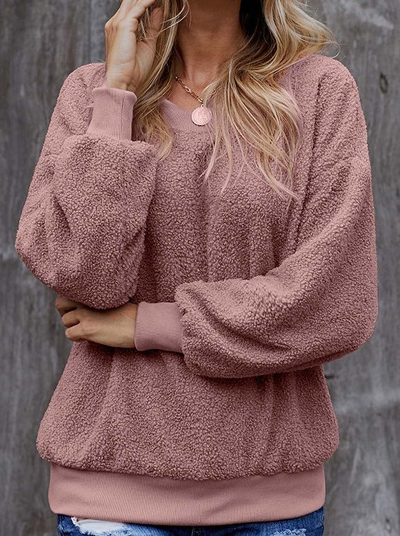 Teddy Plush Sweater Casual Tops