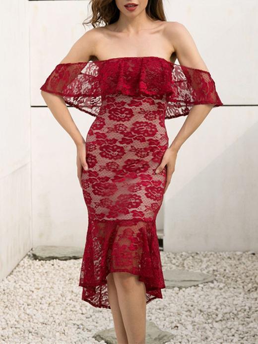 Lace Embroidered Off Shoulder Mini Dress