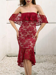 Lace Embroidered Off Shoulder Mini Dress