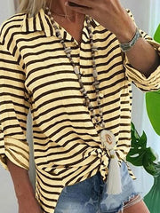 Turn down striped women loose summer Blouses