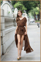 Floral-Printed Short Sleeve Round-neck V-back Floor Dress