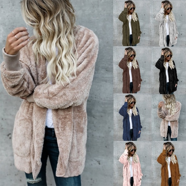 Hooded Fluffy Jacket In Fleece Fur