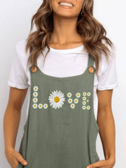 Green Cotton-Blend Casual Floral-Print One-Pieces