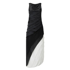 Elegant  Formal Cocktail Up Pile Elegant Chiffon Autumn Patchwork Sleeveless Long Maxi Evening Party Vestidos Dress