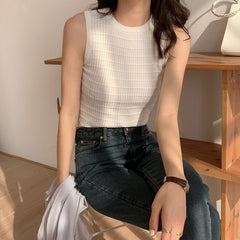 Fashion Striped Hight Quality Knitted Tops Fashion Sleveless  T-shirt