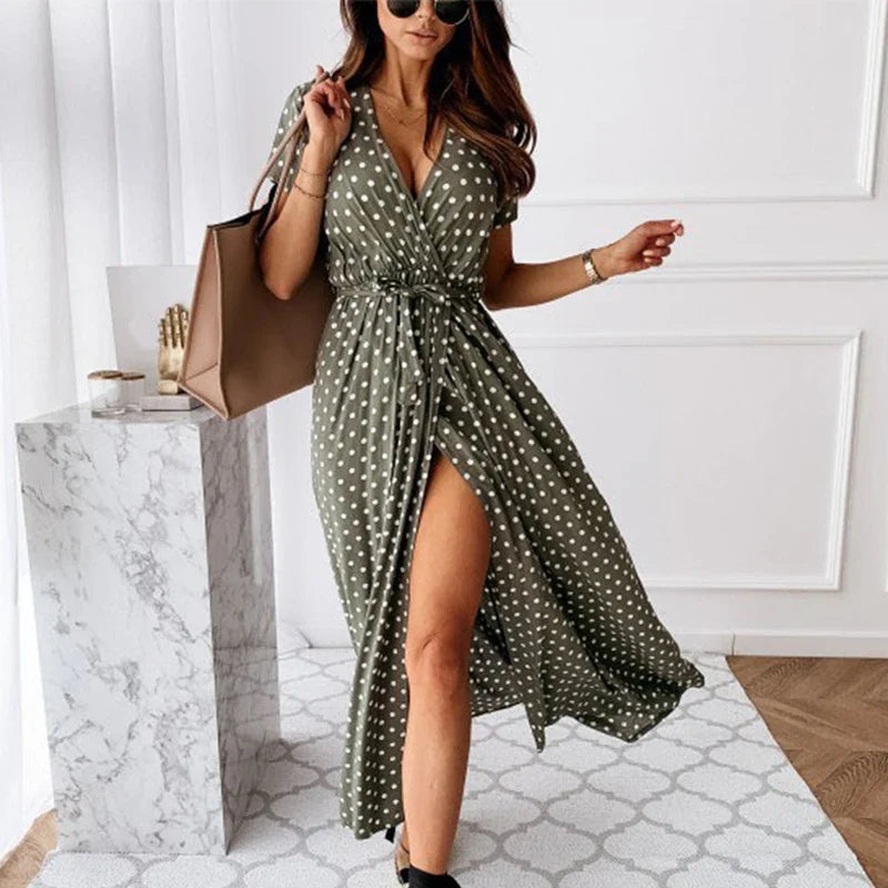 Casual Floral V-Neck Yellow Boho Dress for Summer