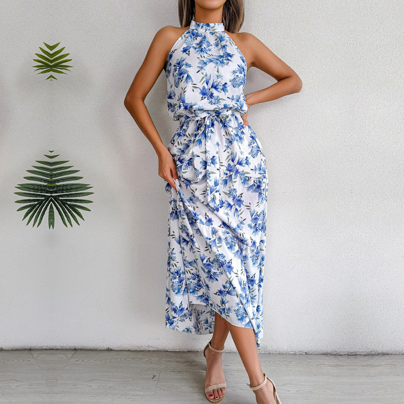 Halter Backless Floral Dress