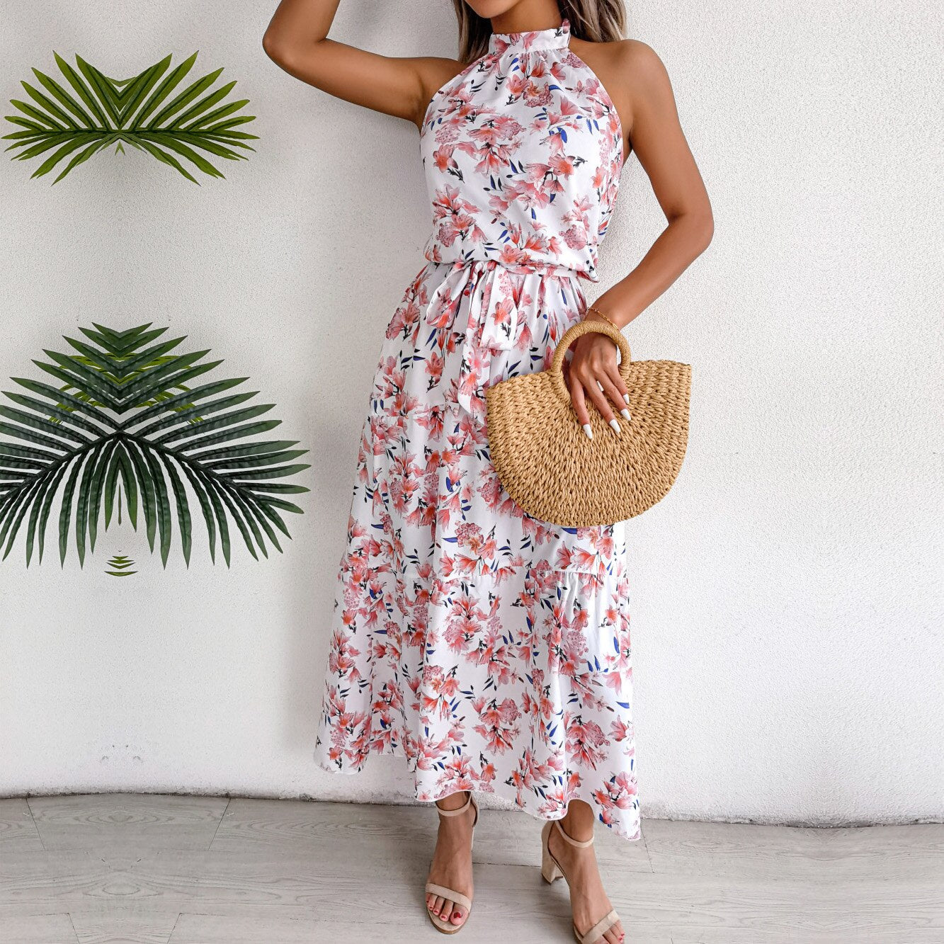 Halter Backless Floral Dress