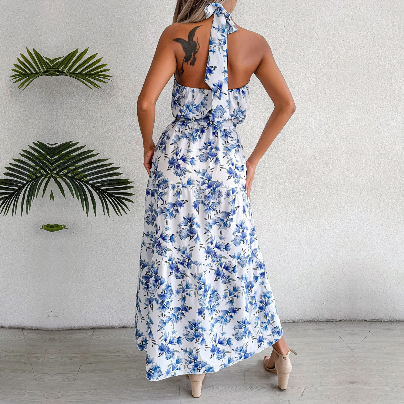 Halter Backless Floral Dress