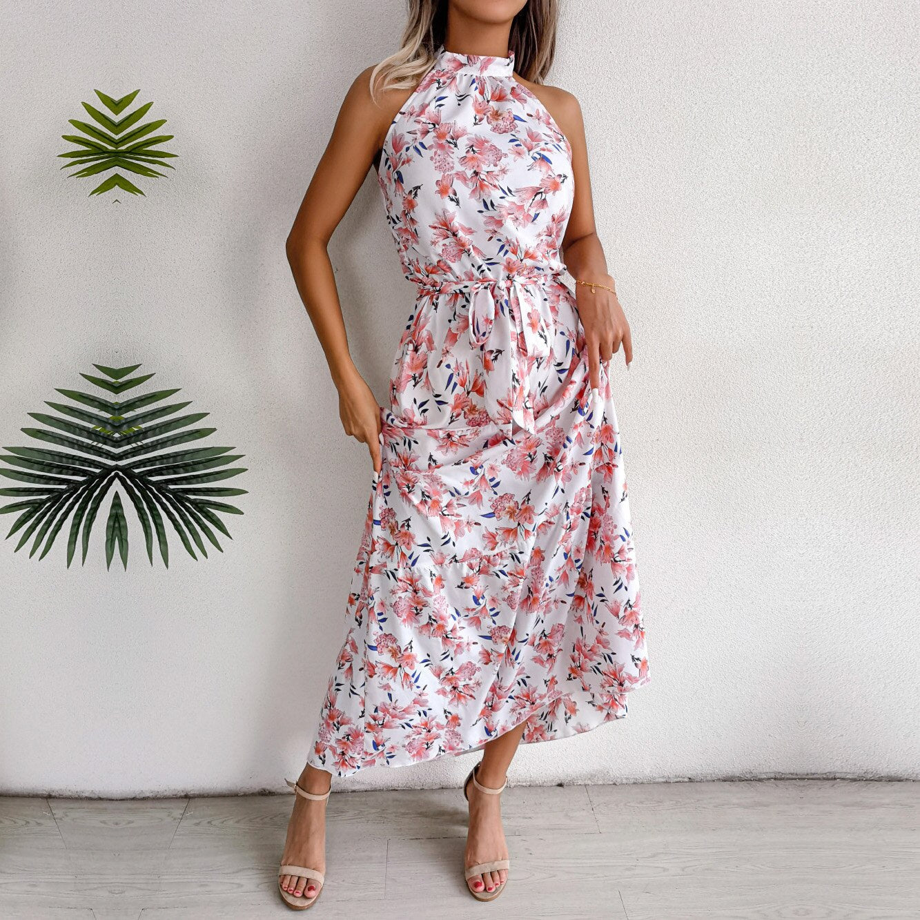 Halter Backless Floral Dress