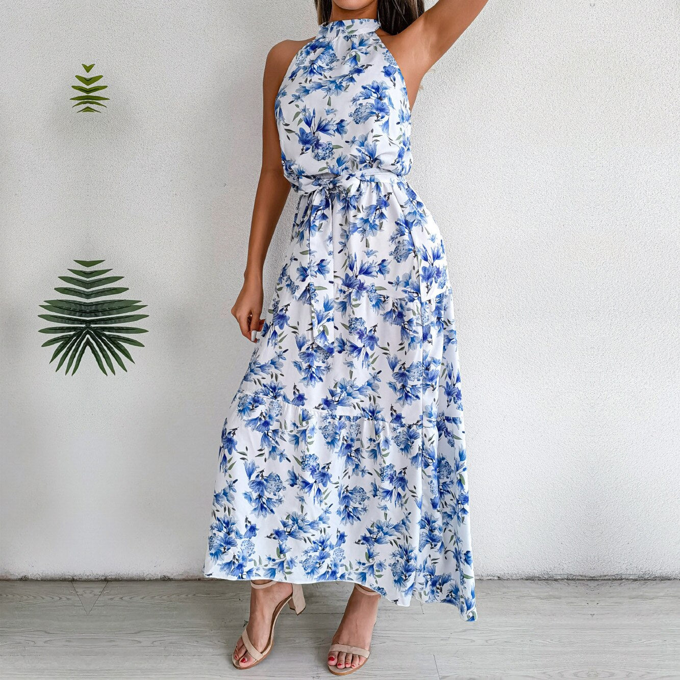 Halter Backless Floral Dress