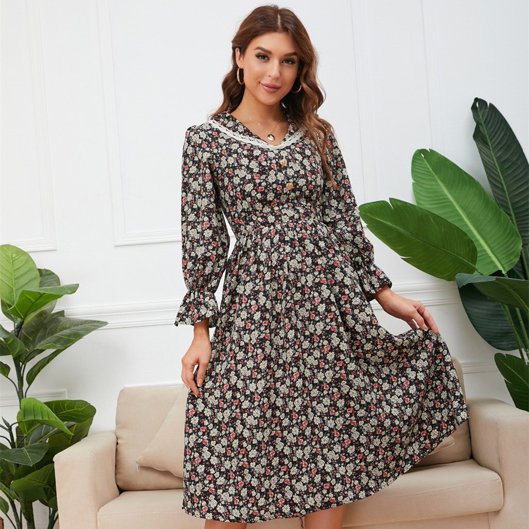 Retro French Floral Lace Dress