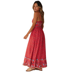 Summer  V Neck Floral Print Bohemia Long Dress