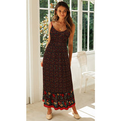 Summer  V Neck Floral Print Bohemia Long Dress