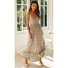 Summer  V Neck Floral Print Bohemia Long Dress