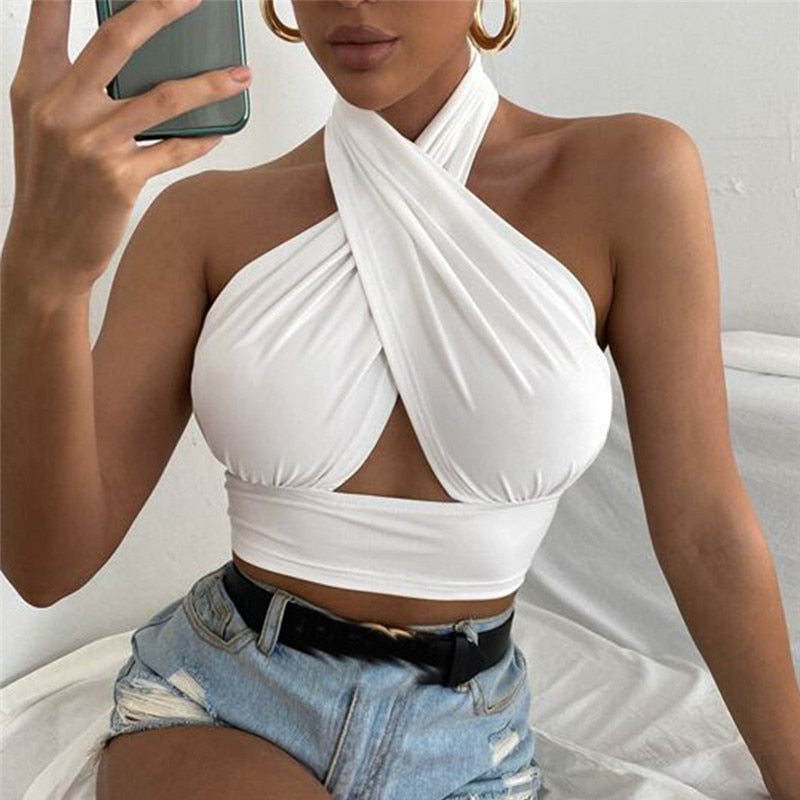 Cross Halter Neck Crop Top