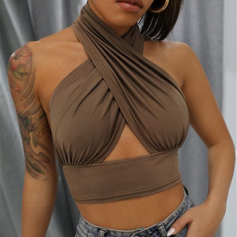 Cross Halter Neck Crop Top